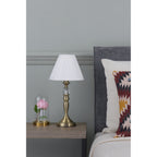 Beau Classic Touch Table Lamp In Antique Brass Finish With White Faux Silk Shade BEA4075