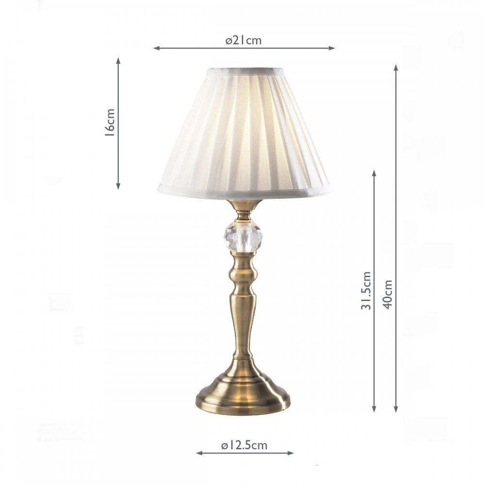 Beau Classic Touch Table Lamp In Antique Brass Finish With White Faux Silk Shade BEA4075