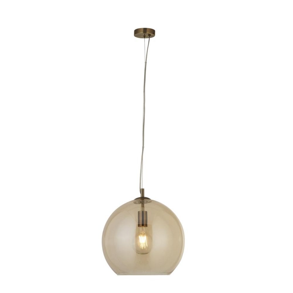 Balls Single Medium Ceiling Pendant Light With Amber Glass Shade 1635AM