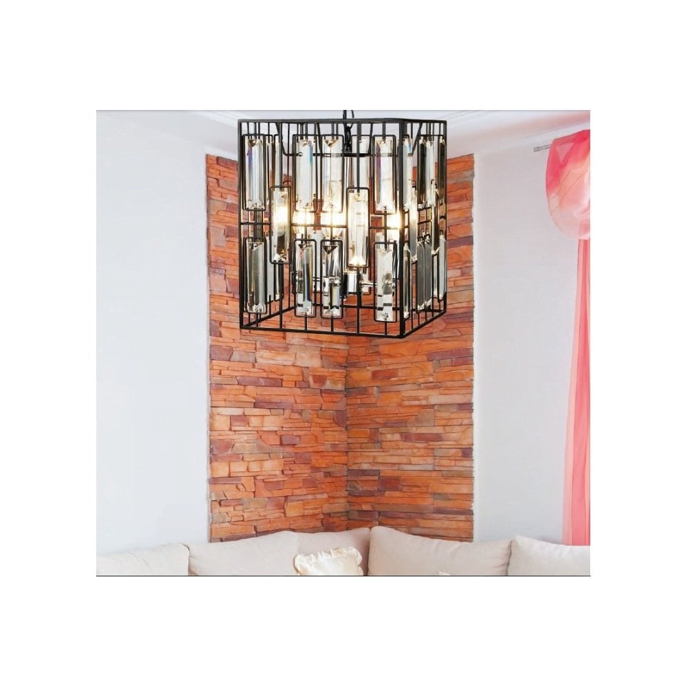 Elegant Bevelled Glass Ceiling Pendant Light In Matt Black Finish