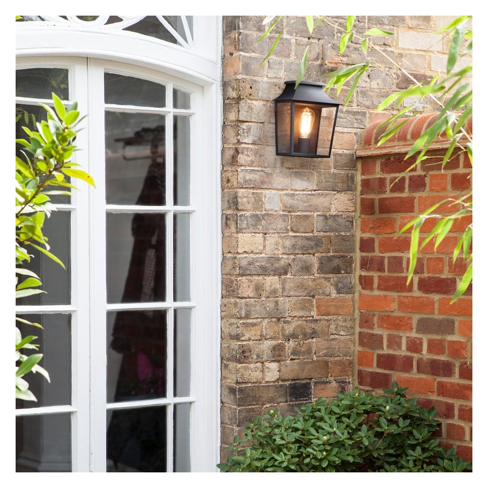 Richmond Half Wall Black Outdoor Lantern with Glass Panels 1340013
