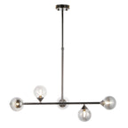 Modern Linear 5 Light Ceiling Pendant Light In Black Chrome With Smoked Glass Shades