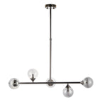 Modern Linear 5 Light Ceiling Pendant Light In Black Chrome With Smoked Glass Shades