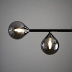 Modern Linear 5 Light Ceiling Pendant Light In Black Chrome With Smoked Glass Shades