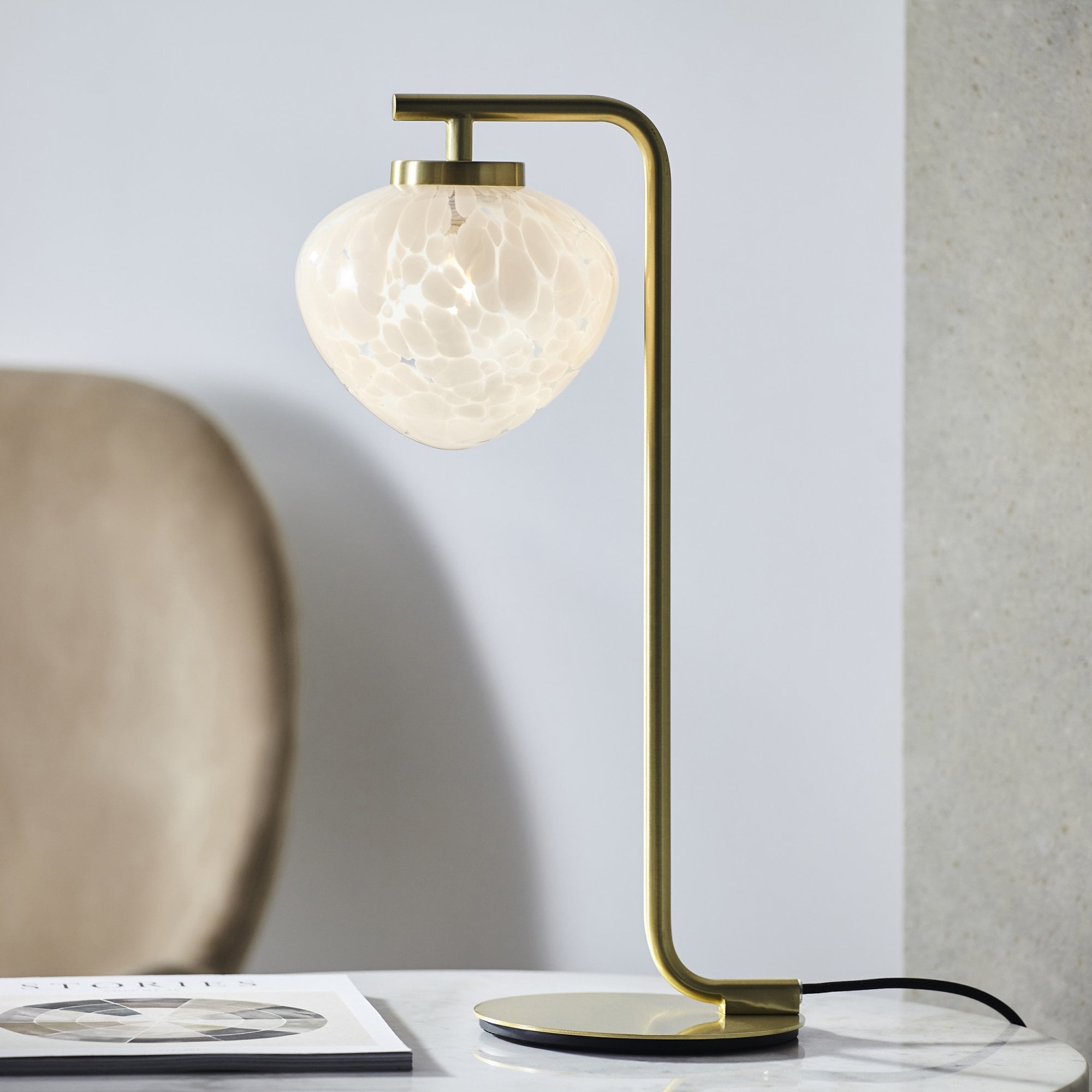 Contemporary Table Lamp in Satin Brass With Confetti Glass