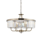 Elegant 6 Light Ceiling Pendant In Antique Brass With Clear Cut Glass