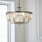 Elegant 6 Light Ceiling Pendant In Antique Brass With Clear Cut Glass