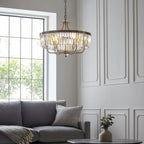 Elegant 6 Light Ceiling Pendant In Antique Brass With Clear Cut Glass