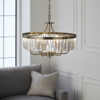 Elegant 6 Light Ceiling Pendant In Antique Brass With Clear Cut Glass