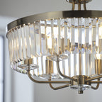 Elegant 6 Light Ceiling Pendant In Antique Brass With Clear Cut Glass