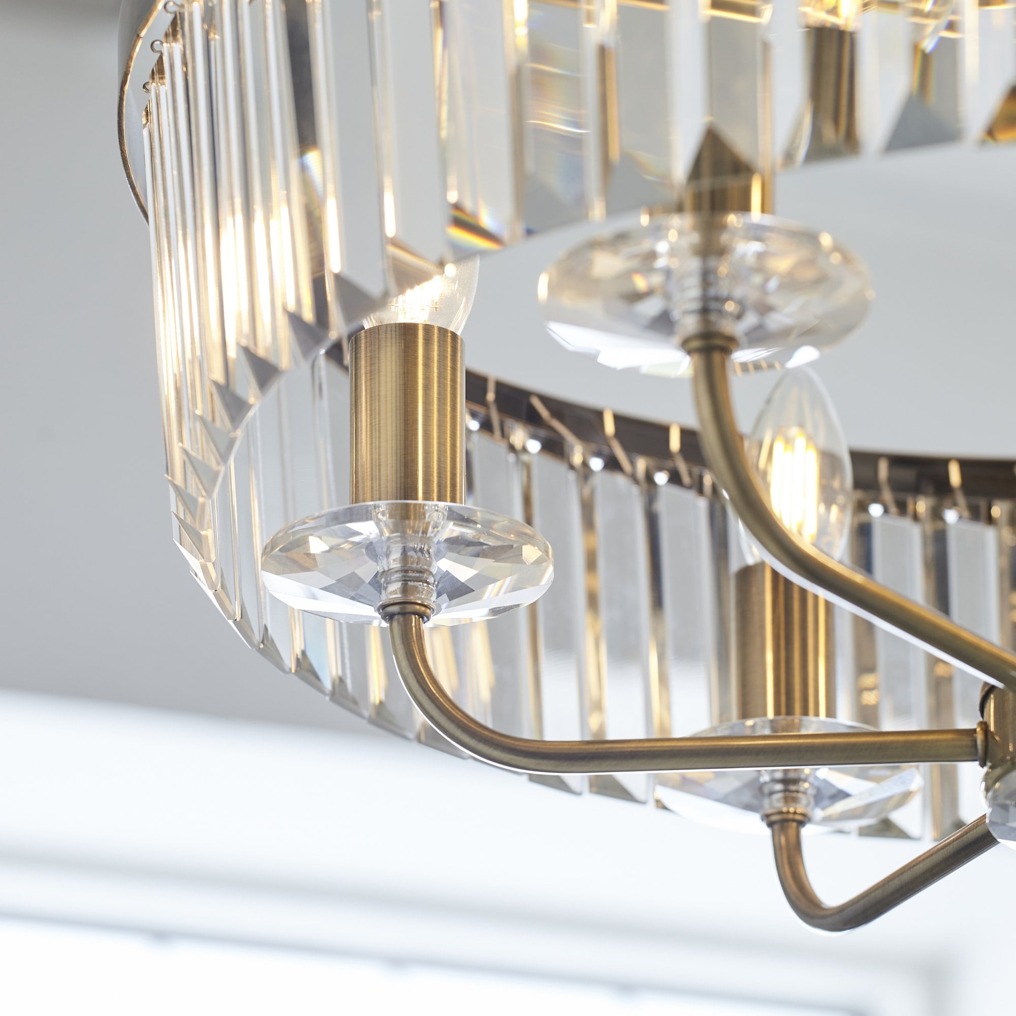 Elegant 6 Light Ceiling Pendant In Antique Brass With Clear Cut Glass