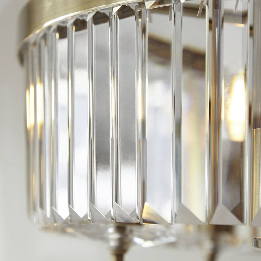 Elegant 6 Light Ceiling Pendant In Antique Brass With Clear Cut Glass