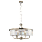 Elegant 6 Light Ceiling Pendant In Antique Brass With Clear Cut Glass
