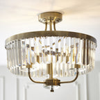 Elegant 3 Light Semi Flush Light In Antique Brass With Clear Cut Crystal Glass