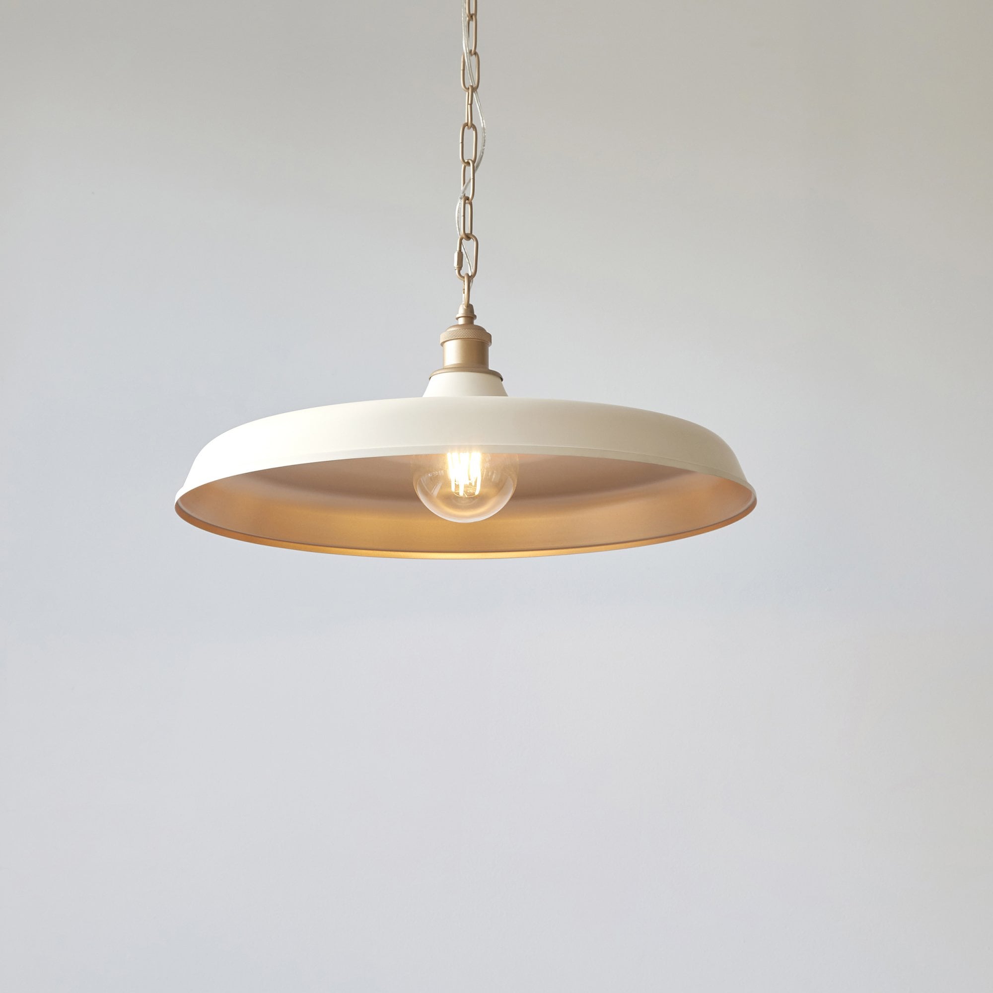 Sleek Ceiling Pendant Light In Matt Warm White And Satin Gold Paint