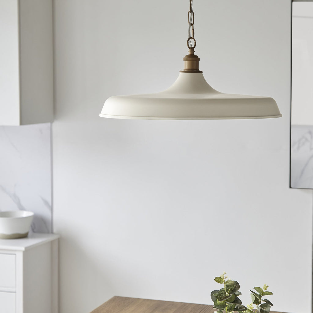 Sleek Ceiling Pendant Light In Matt Warm White And Satin Gold Paint