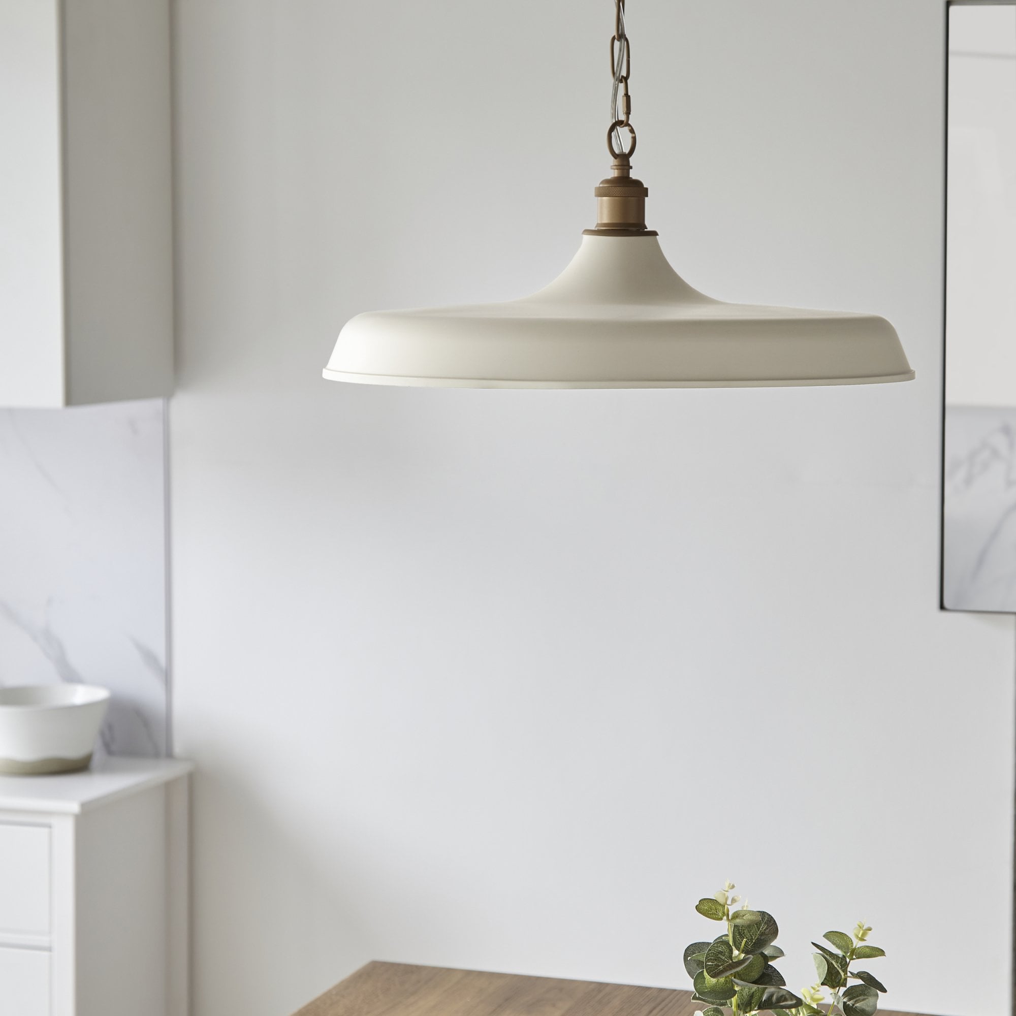 Sleek Ceiling Pendant Light In Matt Warm White And Satin Gold Paint