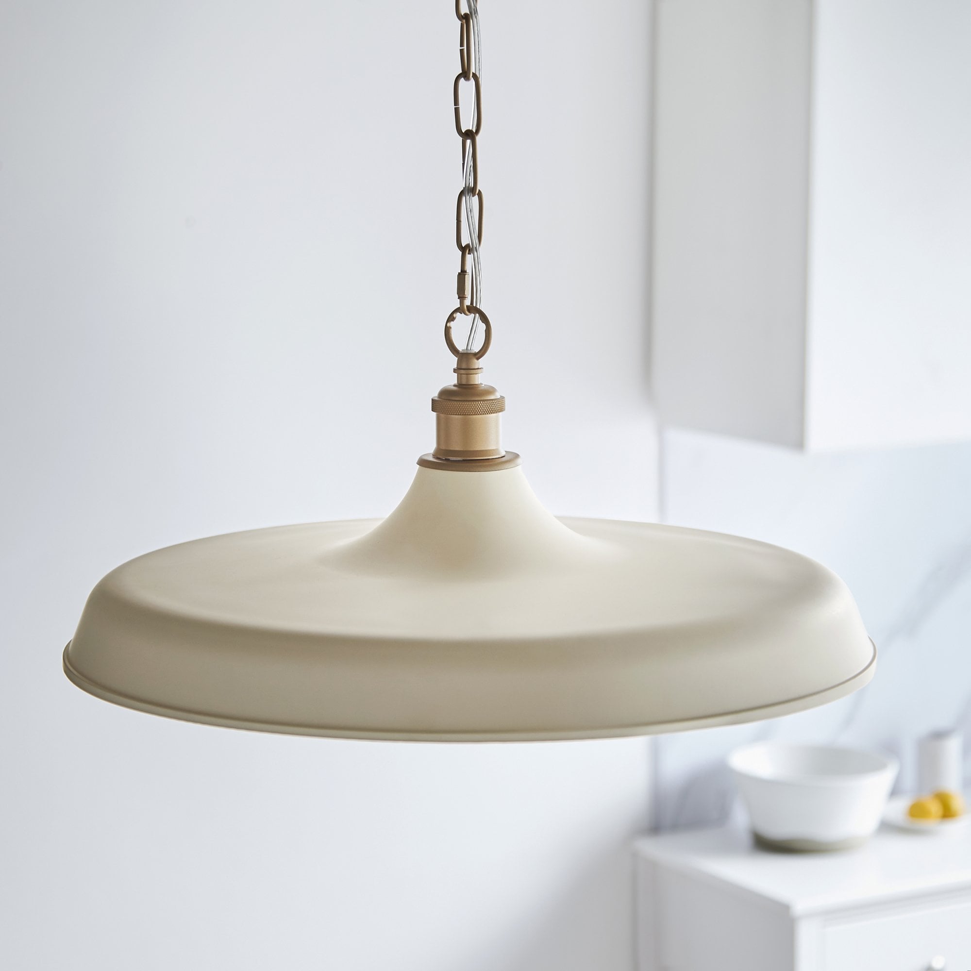 Sleek Ceiling Pendant Light In Matt Warm White And Satin Gold Paint
