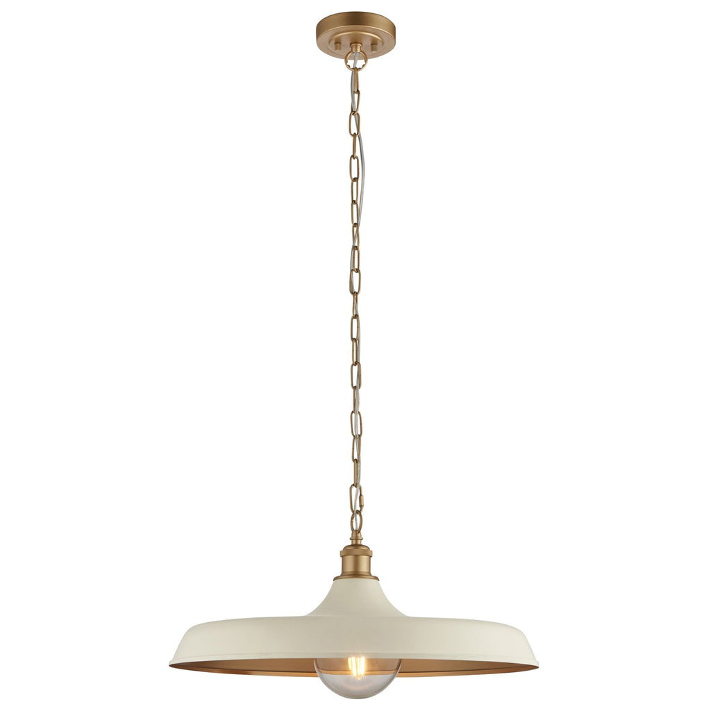 Sleek Ceiling Pendant Light In Matt Warm White And Satin Gold Paint