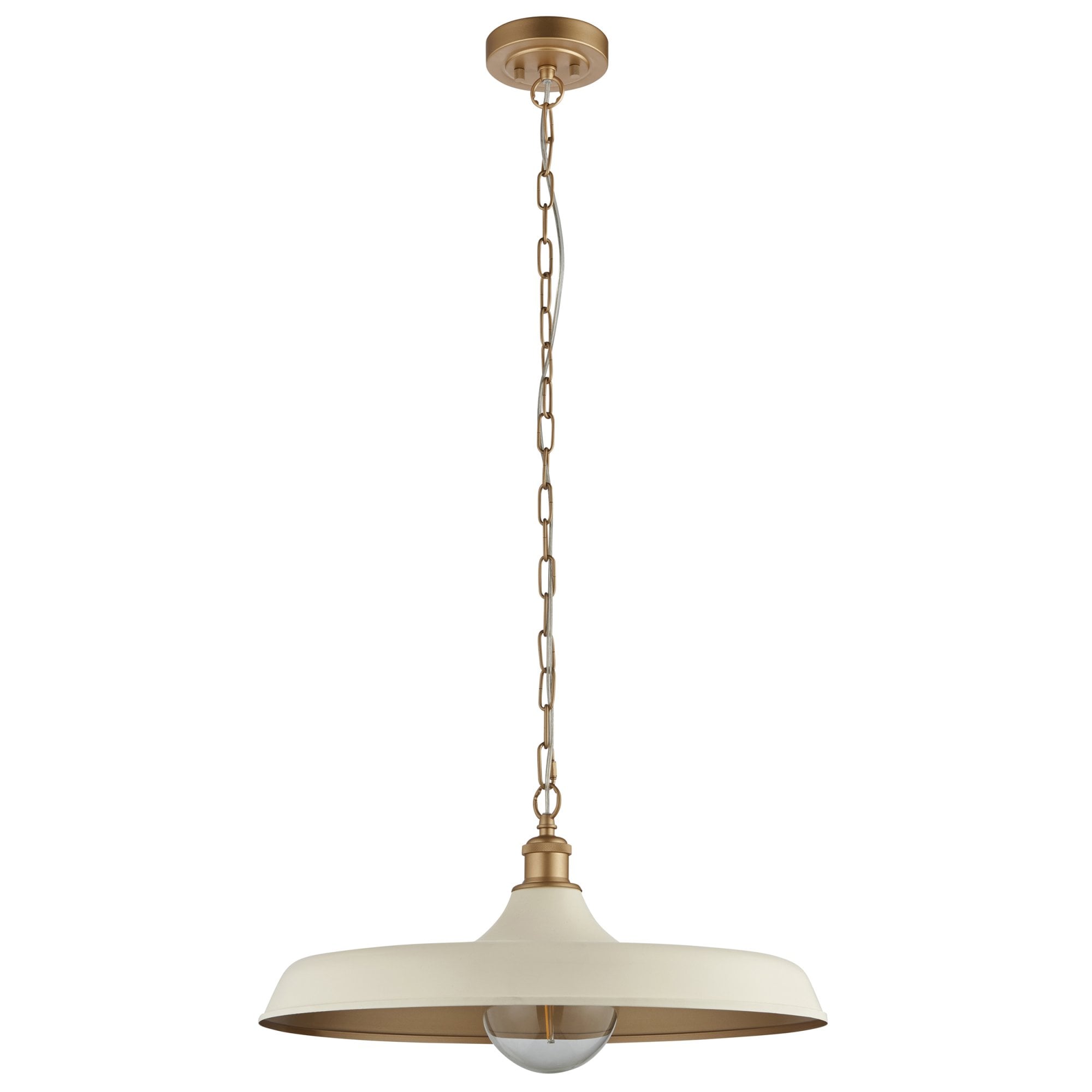 Sleek Ceiling Pendant Light In Matt Warm White And Satin Gold Paint