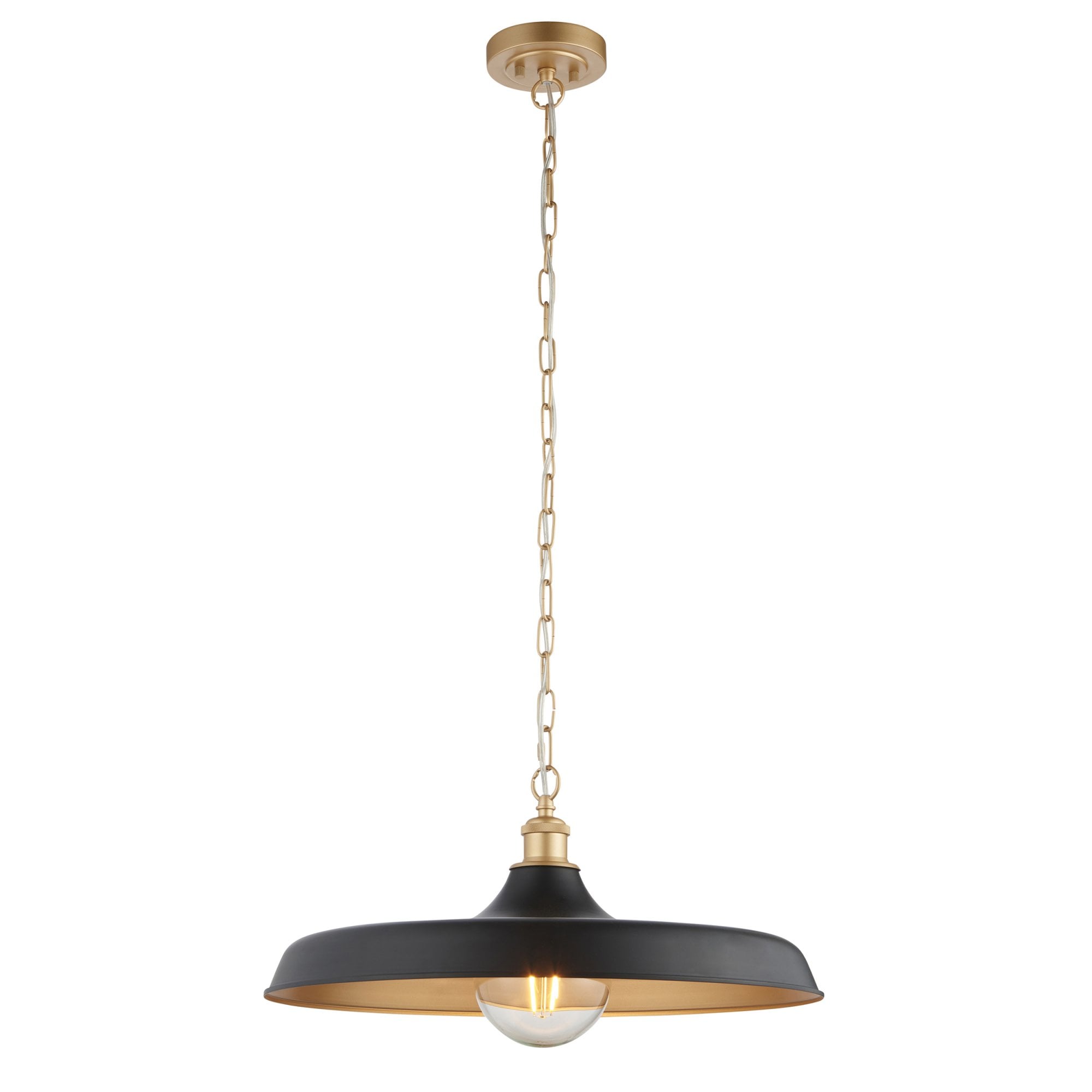 Sleek Ceiling Pendant Light In Matt Black And Satin Gold Paint