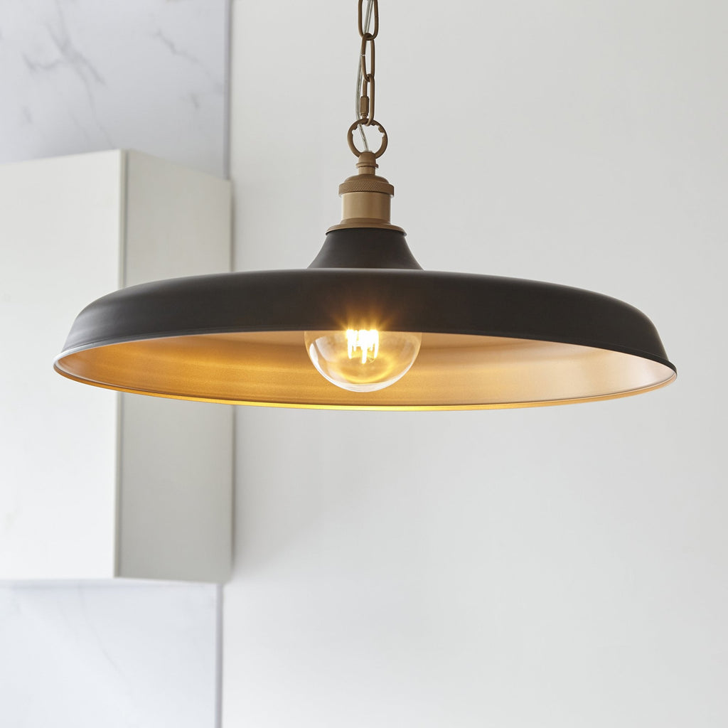 Sleek Ceiling Pendant Light In Matt Black And Satin Gold Paint