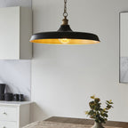Sleek Ceiling Pendant Light In Matt Black And Satin Gold Paint