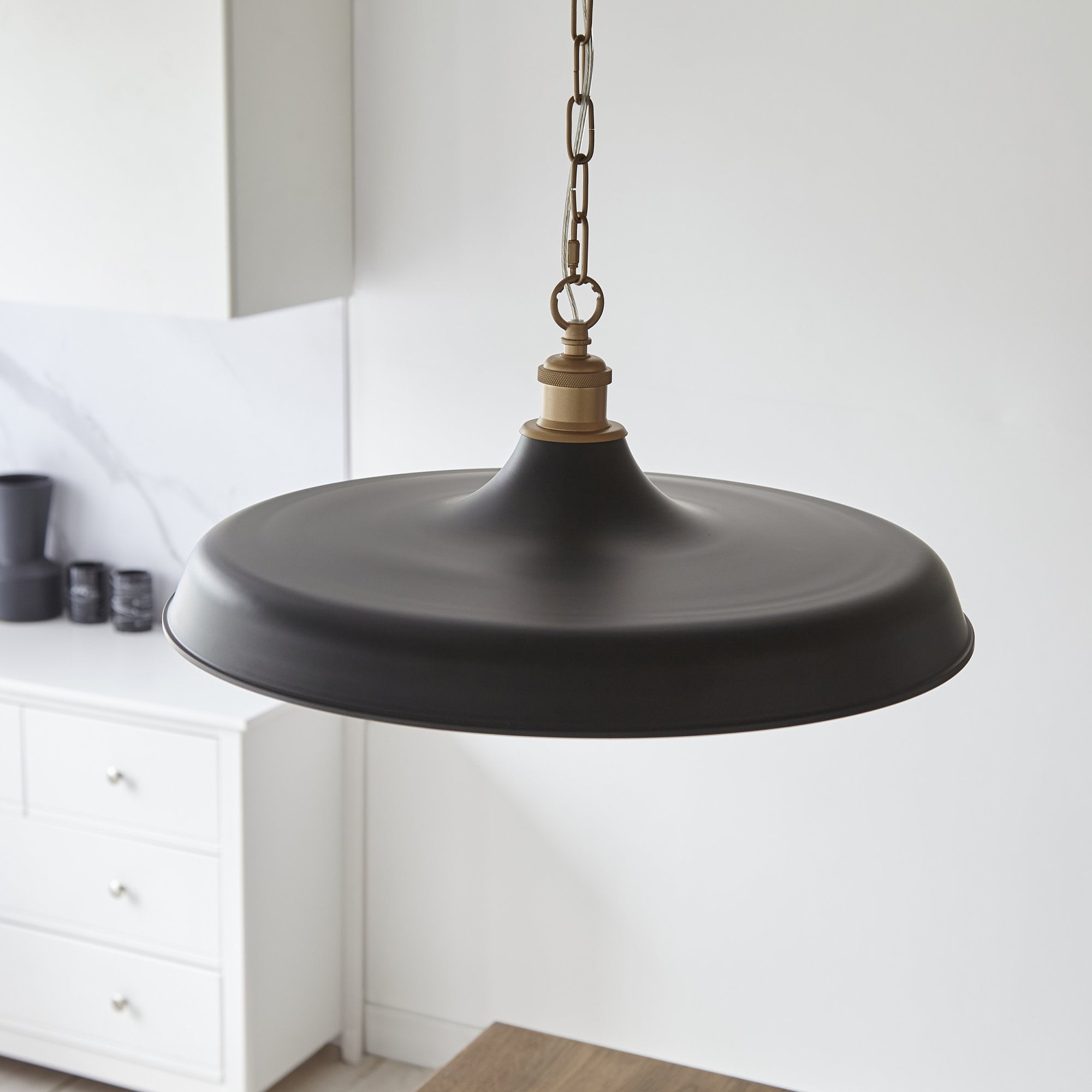 Sleek Ceiling Pendant Light In Matt Black And Satin Gold Paint