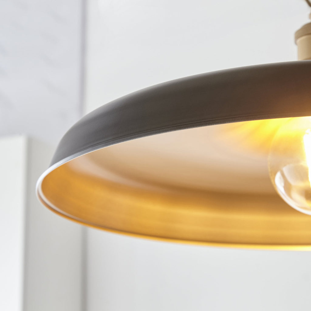 Sleek Ceiling Pendant Light In Matt Black And Satin Gold Paint