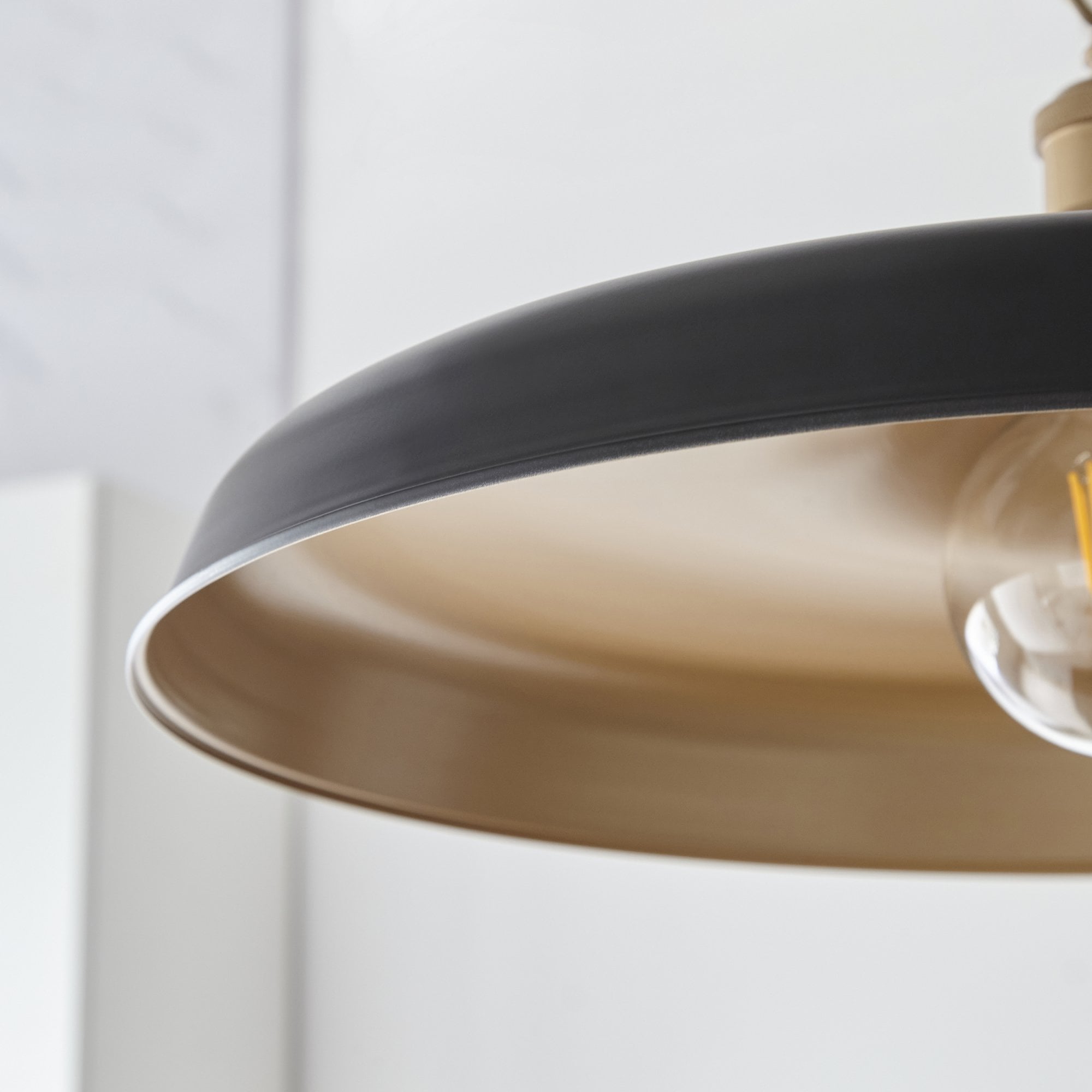 Sleek Ceiling Pendant Light In Matt Black And Satin Gold Paint