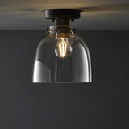 Industrial Flush Ceiling Light In Matt Black And Chrome Finish With Smoked Glass