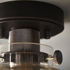Industrial Flush Ceiling Light In Matt Black And Chrome Finish With Smoked Glass