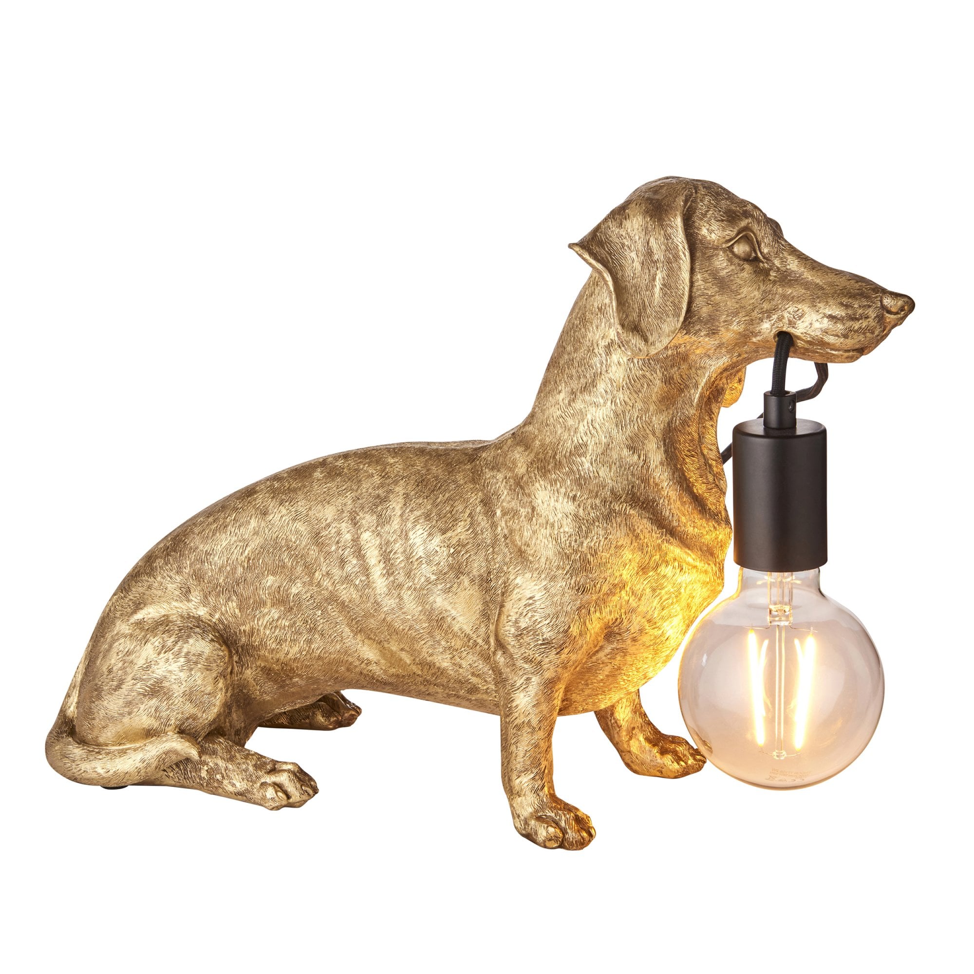 Dog Sculpture Table Lamp In Vintage Gold Finish With Matt Black Detail