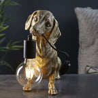 Dog Sculpture Table Lamp In Vintage Gold Finish With Matt Black Detail