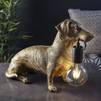 Dog Sculpture Table Lamp In Vintage Gold Finish With Matt Black Detail