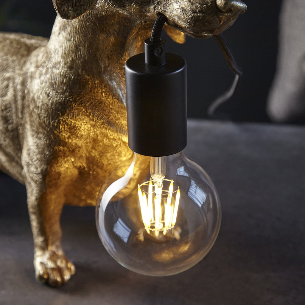 Dog Sculpture Table Lamp In Vintage Gold Finish With Matt Black Detail