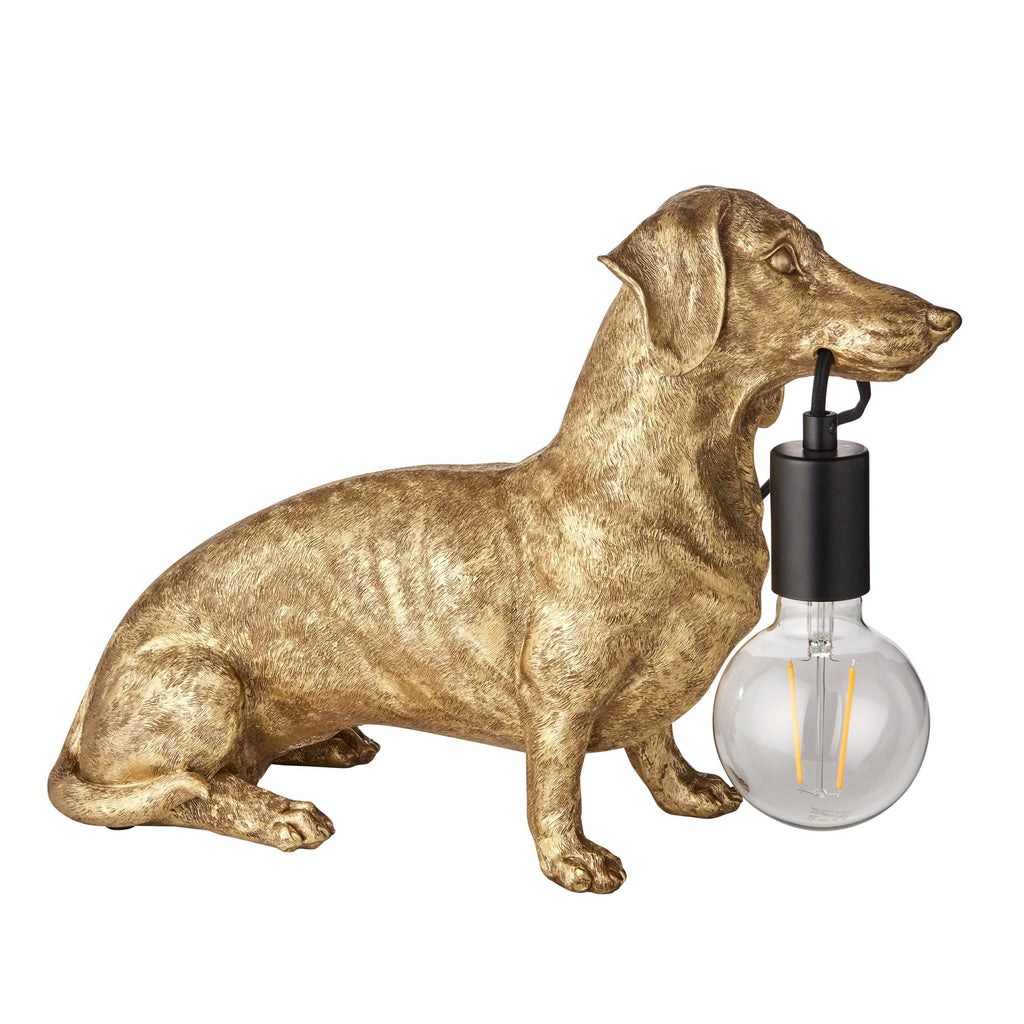 Dog Sculpture Table Lamp In Vintage Gold Finish With Matt Black Detail