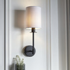 Contemporary Wall Light In Matt Black Finish With Vintage White Shade