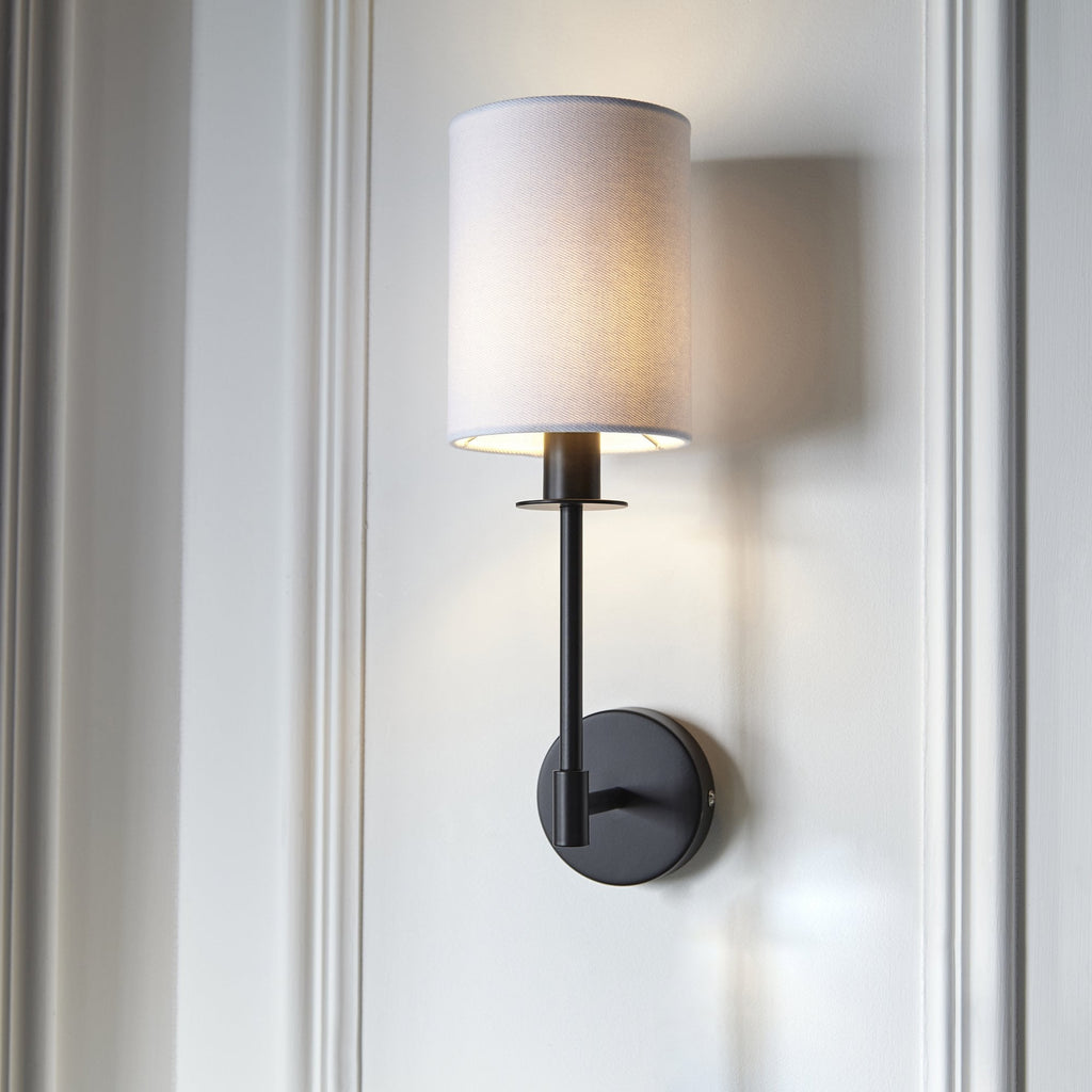 Contemporary Wall Light In Matt Black Finish With Vintage White Shade