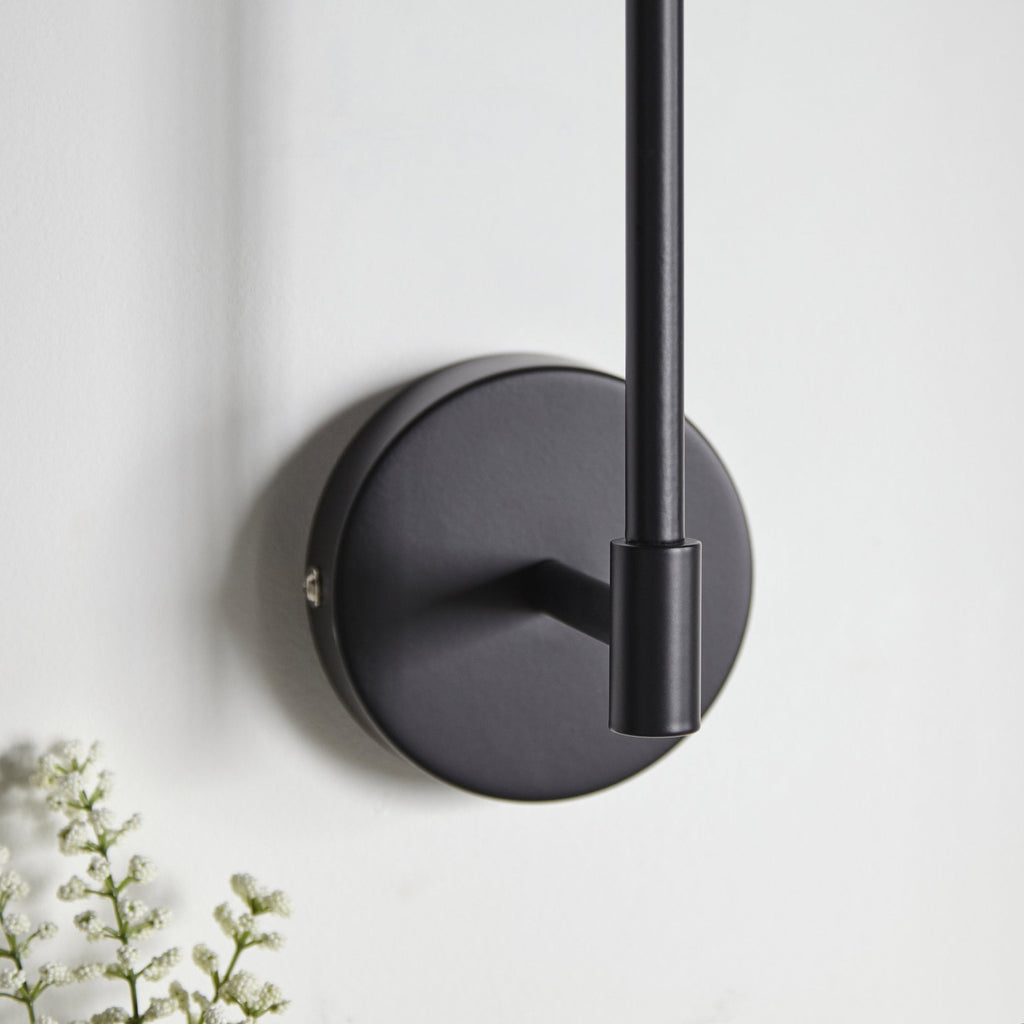 Contemporary Wall Light In Matt Black Finish With Vintage White Shade