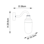 Classic Curved Arm Exterior Wall Light In Matt Black Finish With Clear Glass Shade IP44