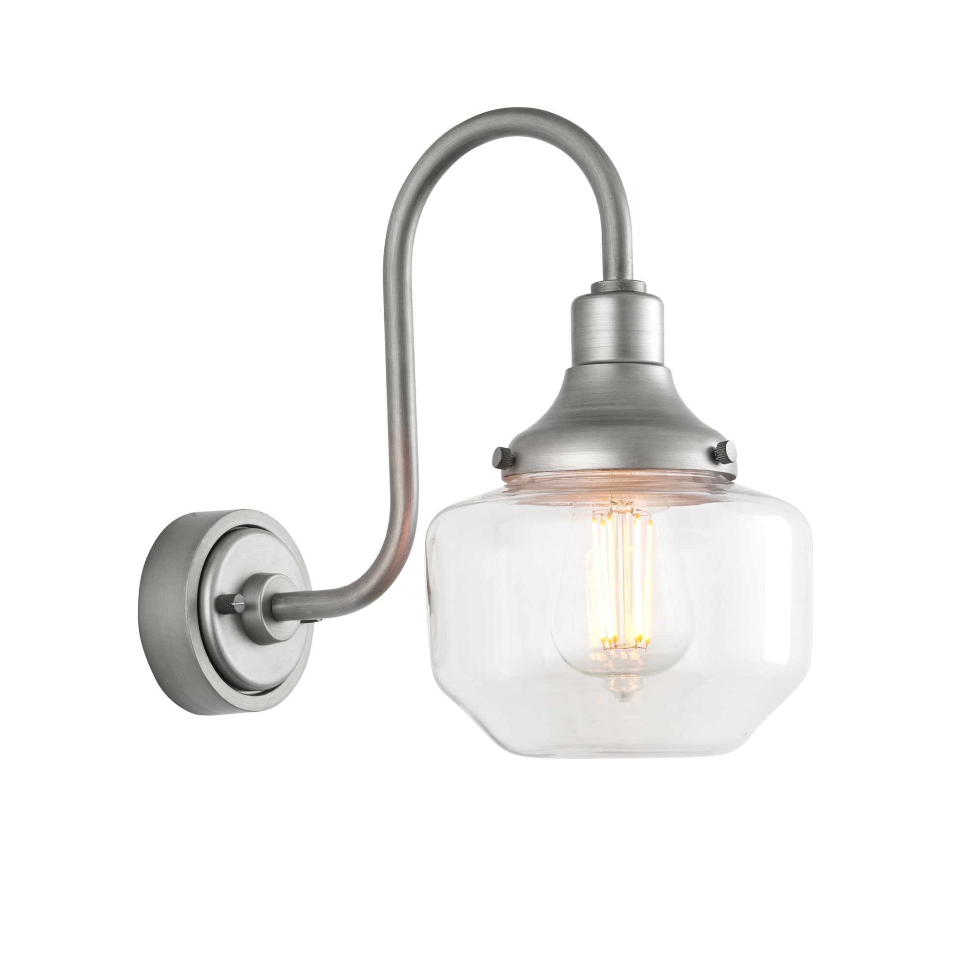 Iconic Exterior Wall Lantern In Brushed Silver Finish With Clear Glass Shade IP44