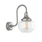 Iconic Exterior Wall Lantern In Brushed Silver Finish With Clear Glass Shade IP44
