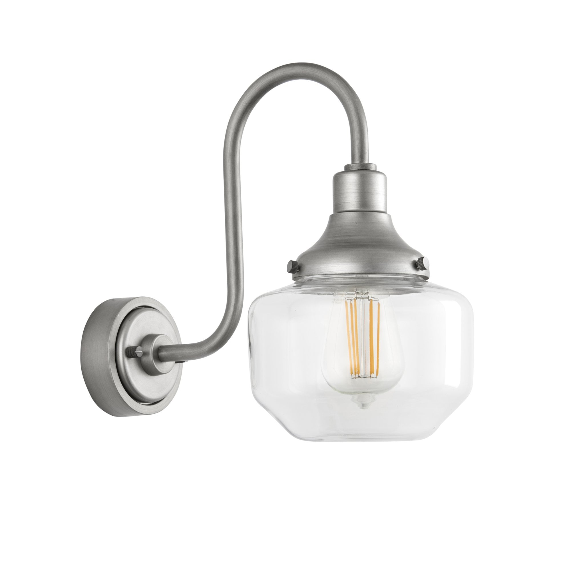Iconic Exterior Wall Lantern In Brushed Silver Finish With Clear Glass Shade IP44