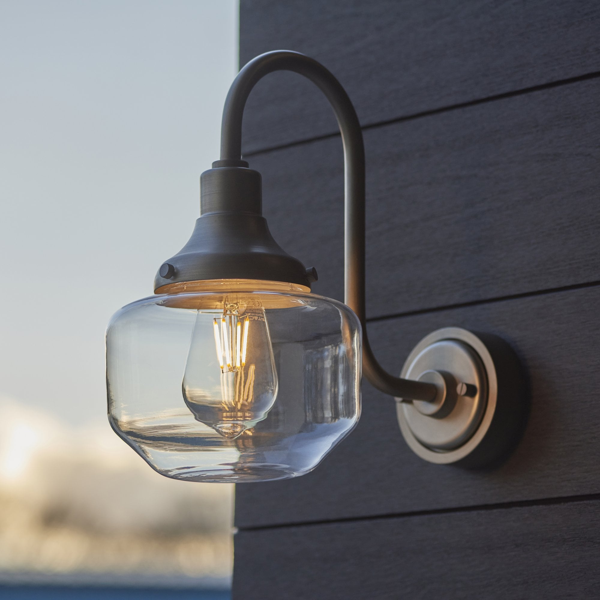 Iconic Exterior Wall Lantern In Brushed Silver Finish With Clear Glass Shade IP44