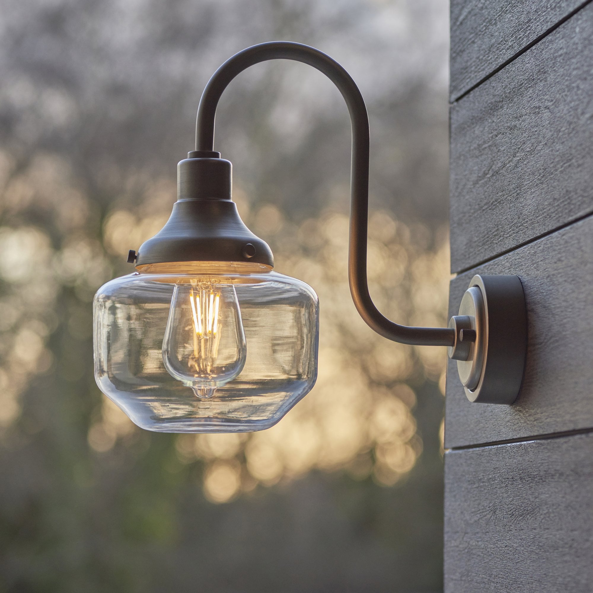 Iconic Exterior Wall Lantern In Brushed Silver Finish With Clear Glass Shade IP44