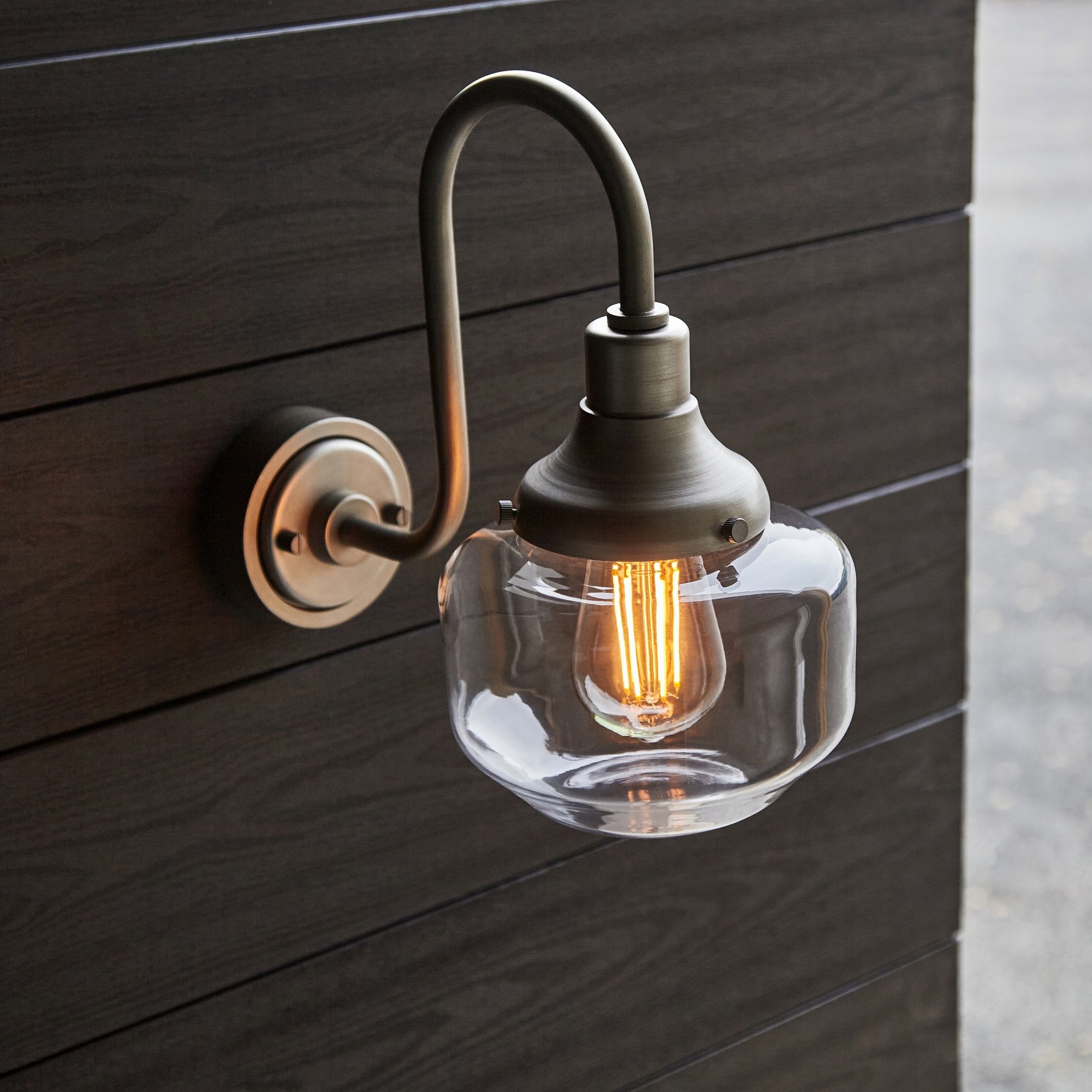 Iconic Exterior Wall Lantern In Brushed Silver Finish With Clear Glass Shade IP44