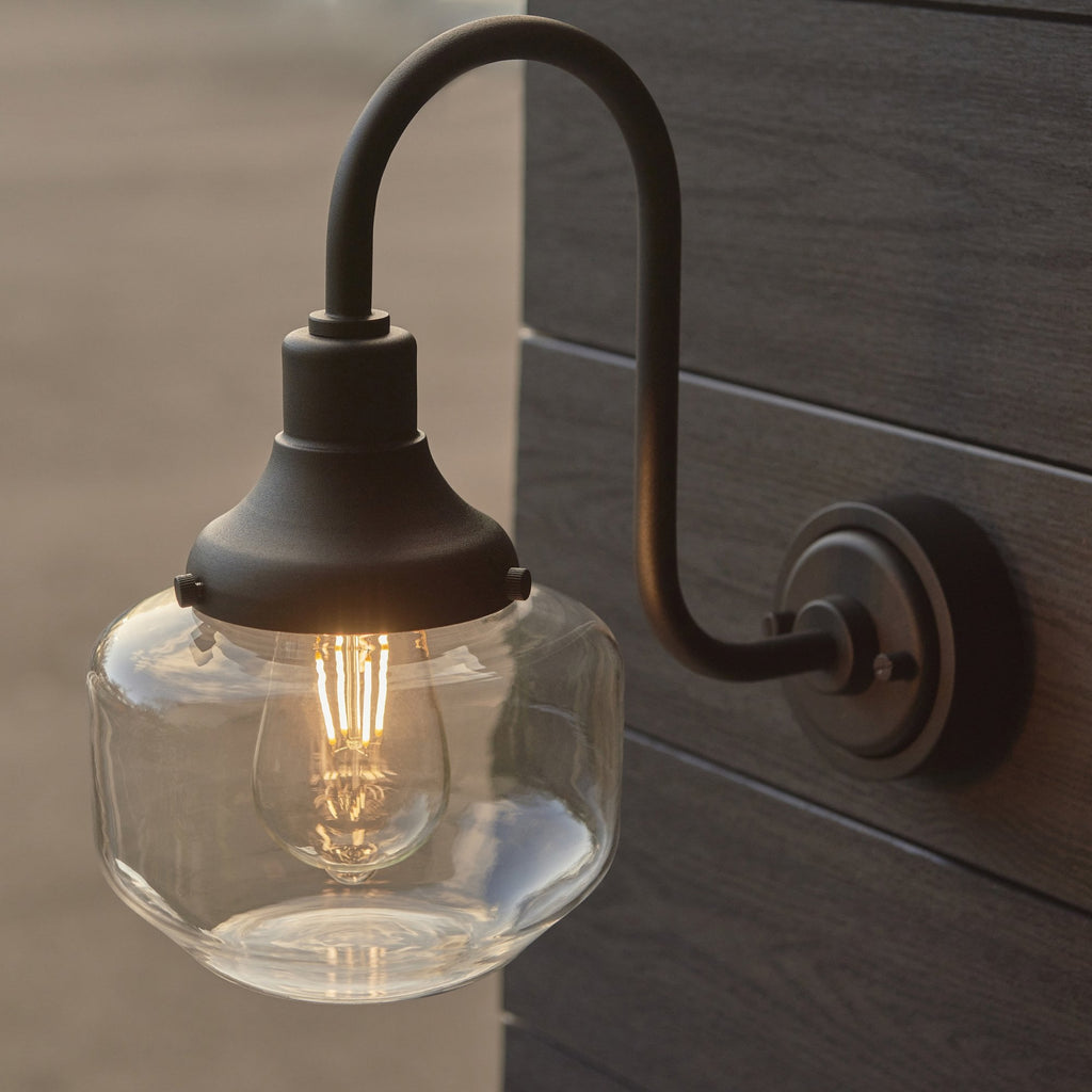 Iconic Exterior Wall Lantern In Matt Black Finish With Clear Glass Shade IP44