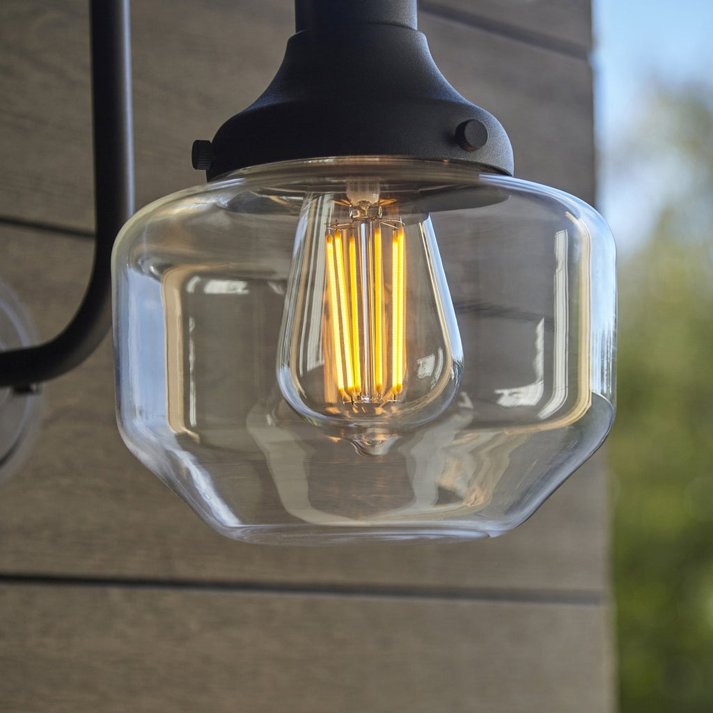 Iconic Exterior Wall Lantern In Matt Black Finish With Clear Glass Shade IP44