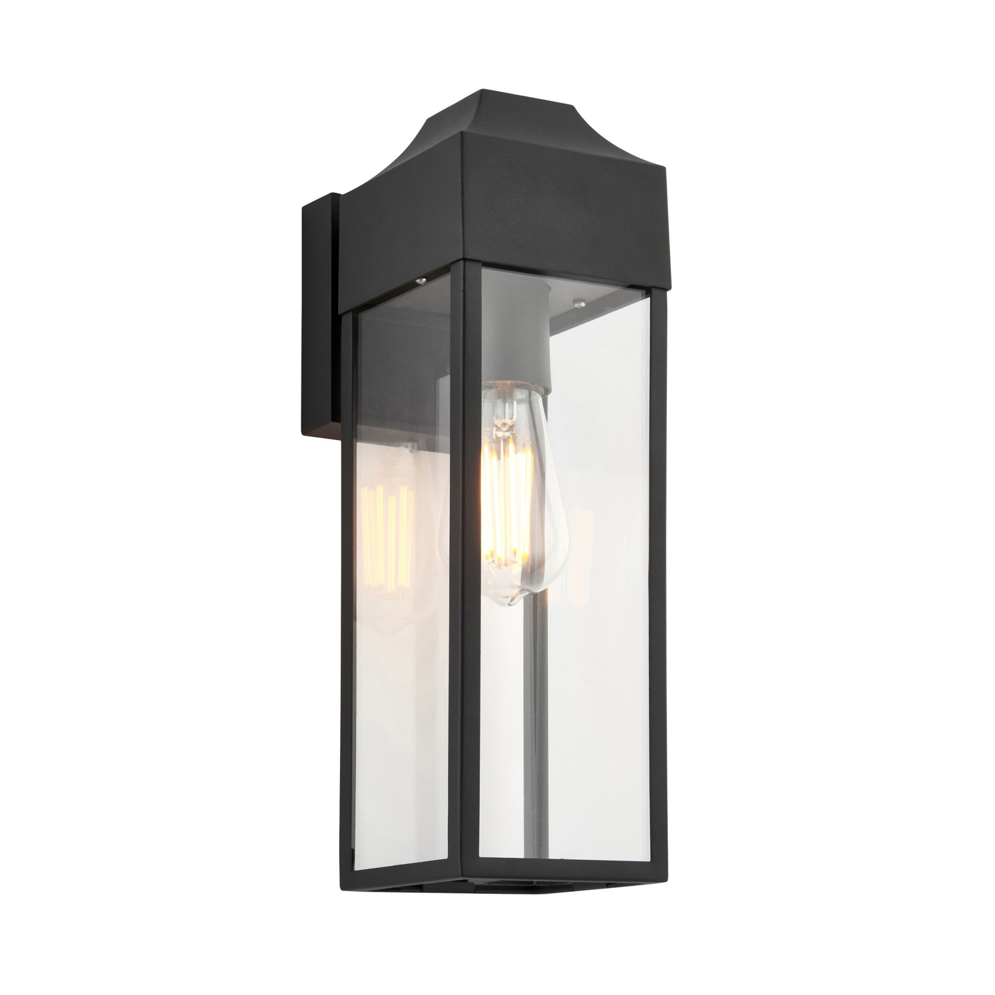 Rectangle Exterior Wall Lantern In Matt Black Finish With Clear Glass Panels IP44